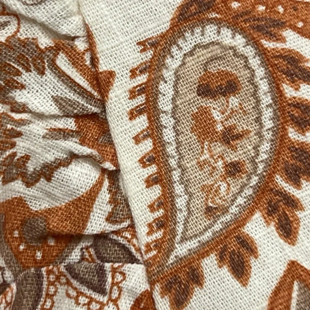 NEW By Anthropologie Puff Sleeve Babydoll Blouse Size L Large Paisley